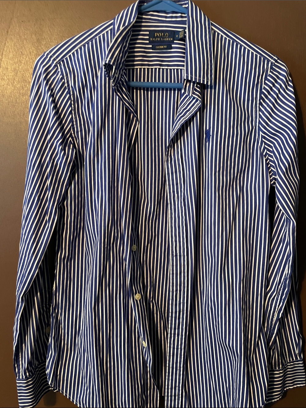 Polo by Ralph Lauren womens Navy & White Striped Dress Shirt